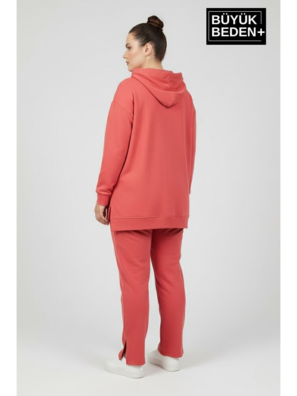 Kırmızı Büyük Beden Kapüşonlu M Baskılı Tunik ince Sweatshırt SPR26BTK991-4-1