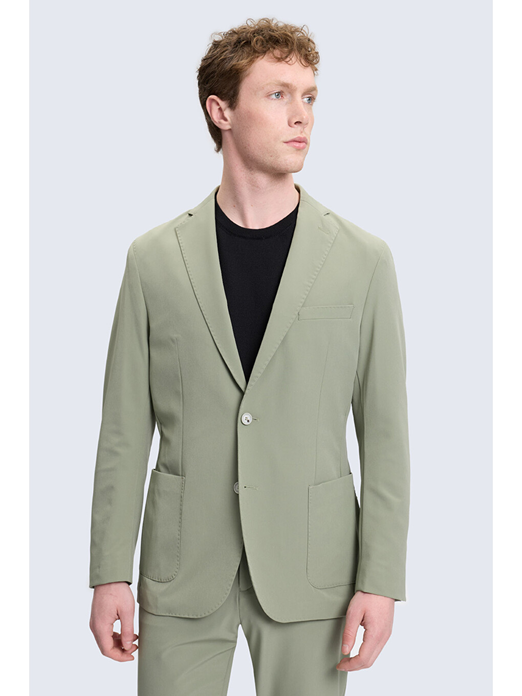 Yeşil Slim Fit Mono Yaka Casual Takım Elbise-1