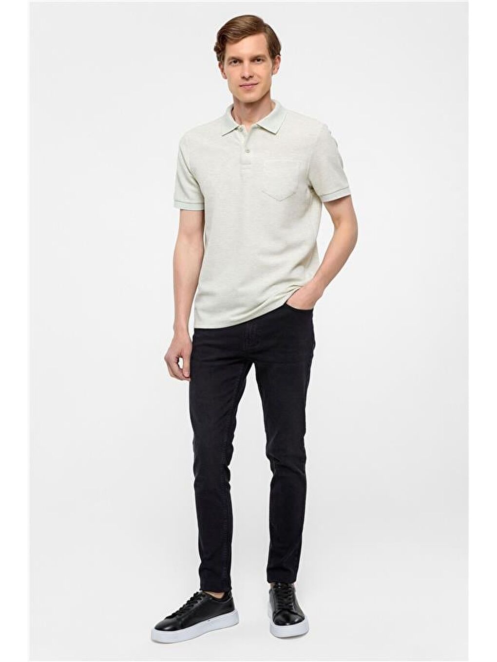 Yeşil Regular Armürlü Polo Yaka Tişört-6