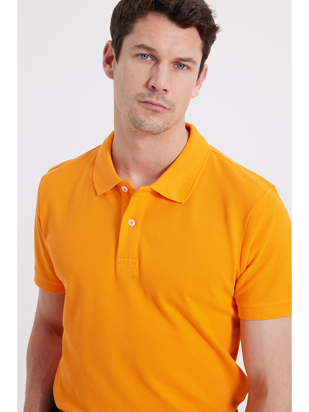 Erkek Slim Fit Dar Kesim %100 Pamuk Kısa Kollu Polo Yaka Turuncu Tişört