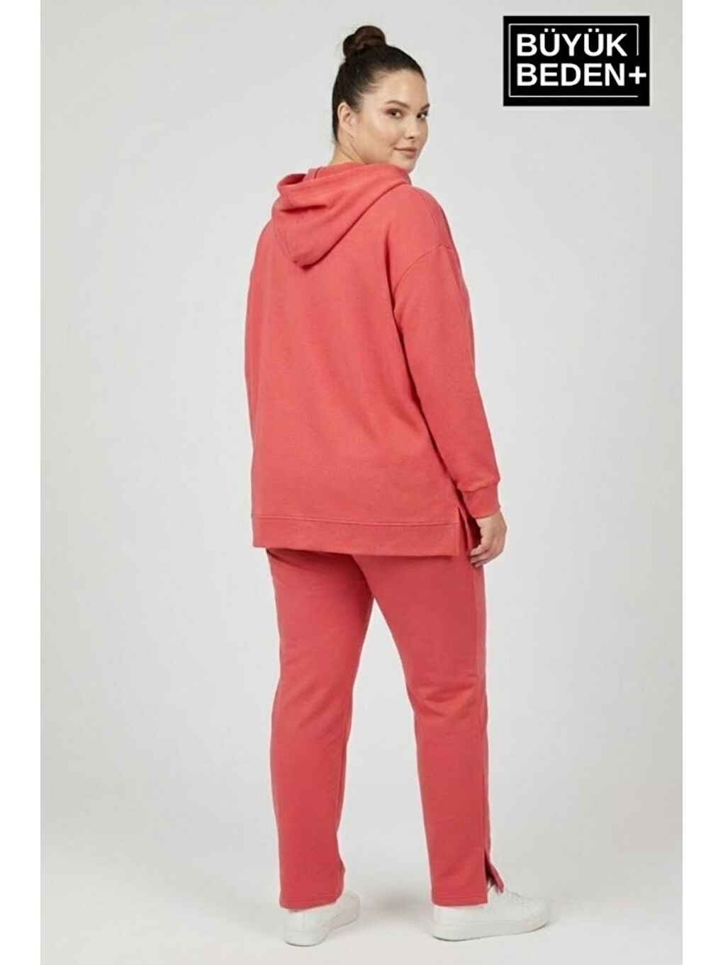 Kırmızı Büyük Beden Kapüşonlu M Baskılı Tunik ince Sweatshırt SPR26BTK991-4-2