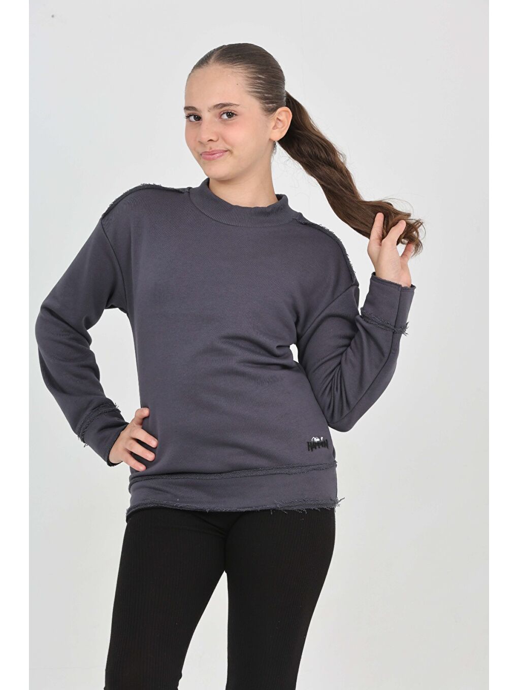 Antrasit Kız Çocuk Happen Nakışlı Sweatshırt-2