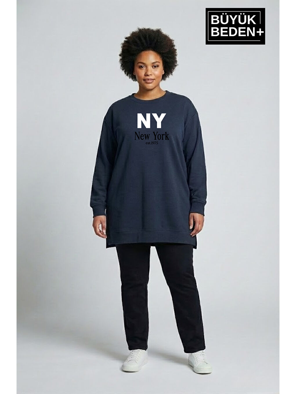 Mavi Kadın Tunik Büyük Beden NY NEWYORK Baskılı ince Sweatshırt SPR26BTK990-1