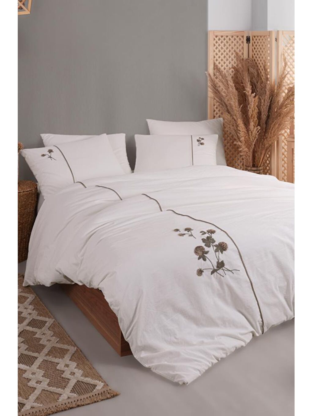 Bej Vera 6 Parça %100 Pamuk Çift Kişilik Nevresim Takımı Vizon