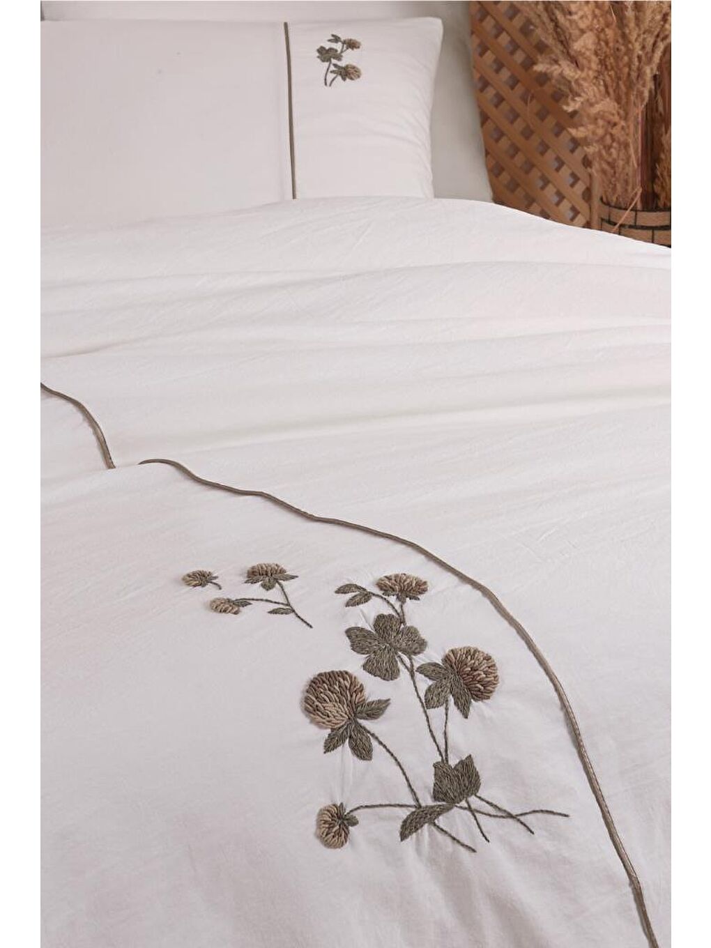 Bej Vera 6 Parça %100 Pamuk Çift Kişilik Nevresim Takımı Vizon-1