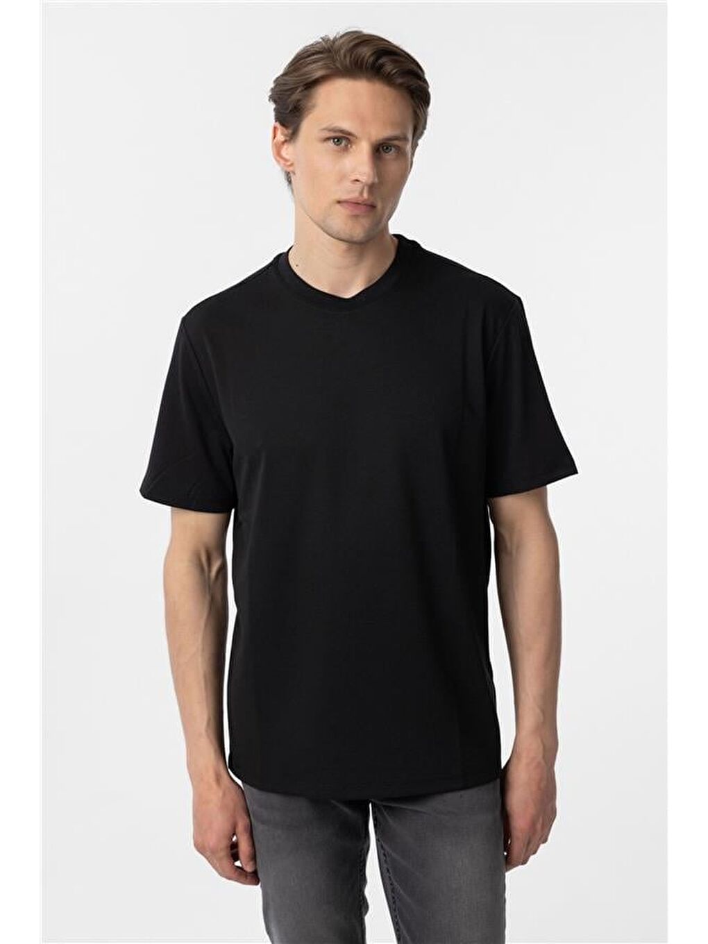 Siyah Slim Armürlü Bisiklet Yaka Tişört