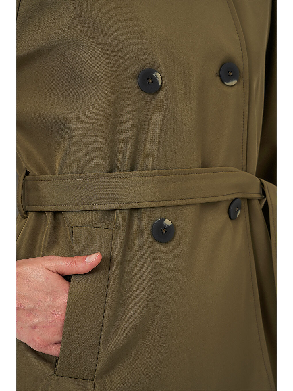 Kadın Kruvaze Yaka Kısa Trençkot 5980 - Haki-4