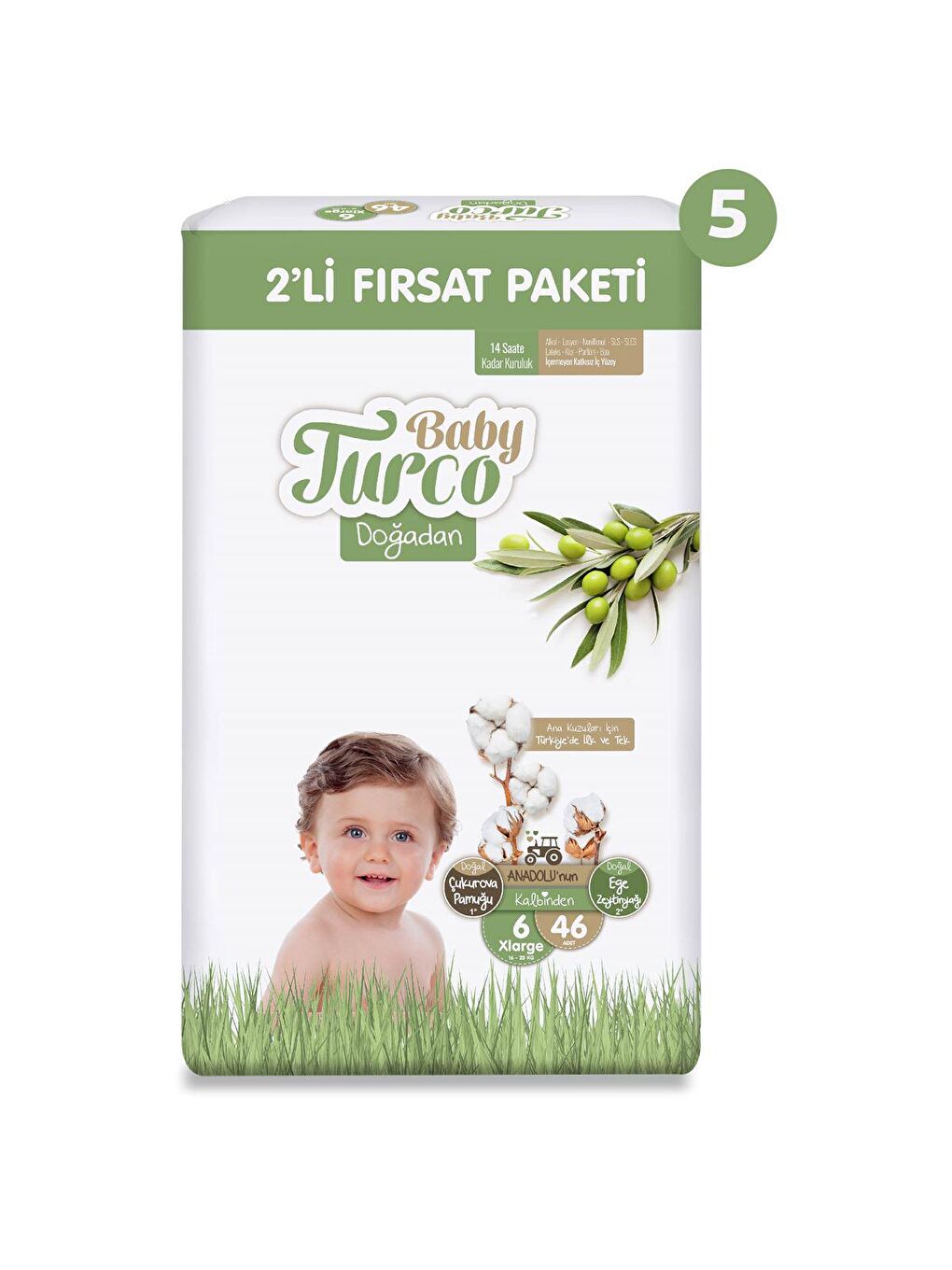 Baby Turco Doğadan 2'li Ultra Fırsat Paketi Bebek Bezi 6 Numara Xlarge 230 Adet - 1