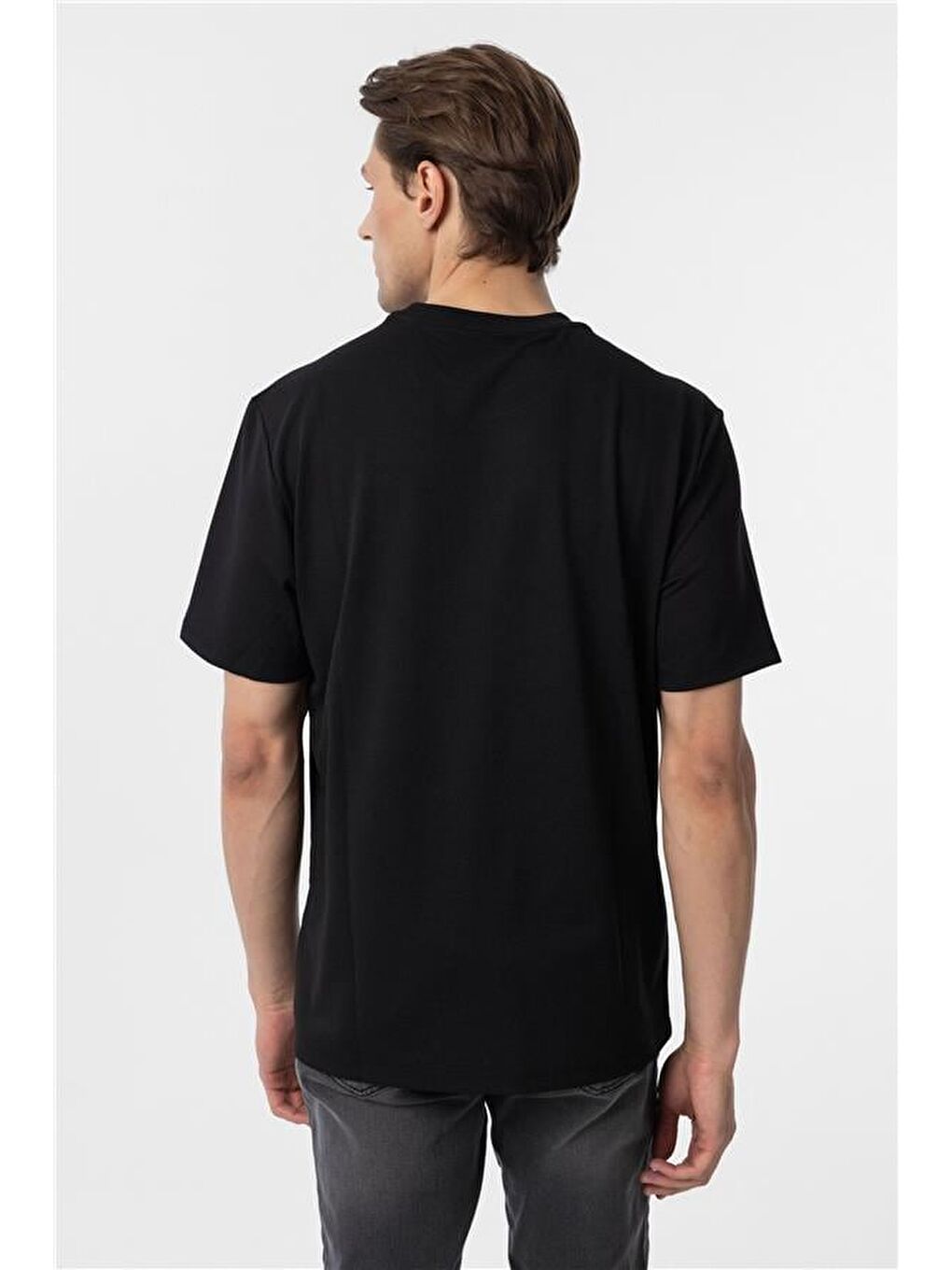 Siyah Slim Armürlü Bisiklet Yaka Tişört-4