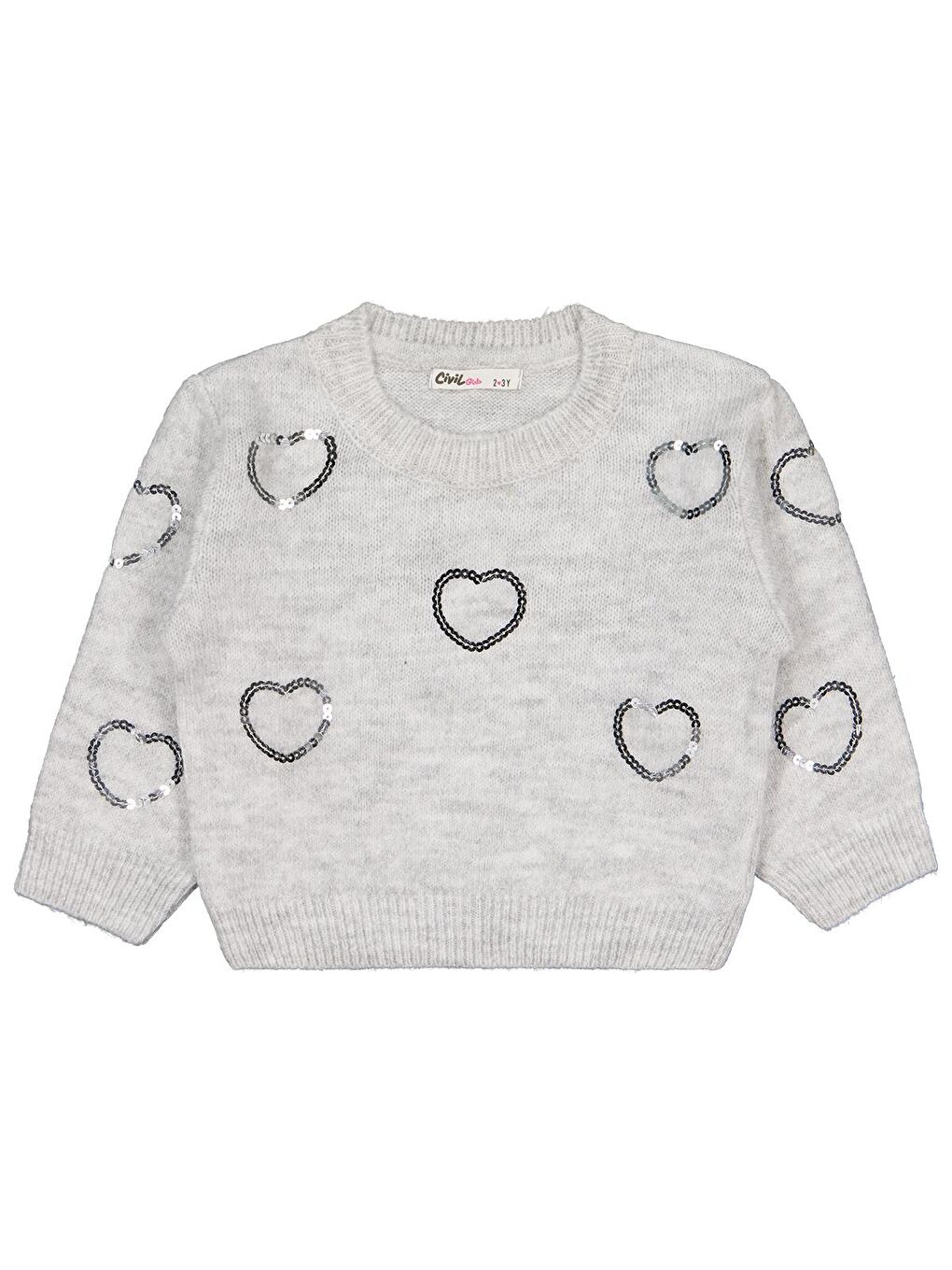 Girls Pullu Kalp Nakışlı 2-5 Yaş Kazak - Gri 5-6 Yaş-1