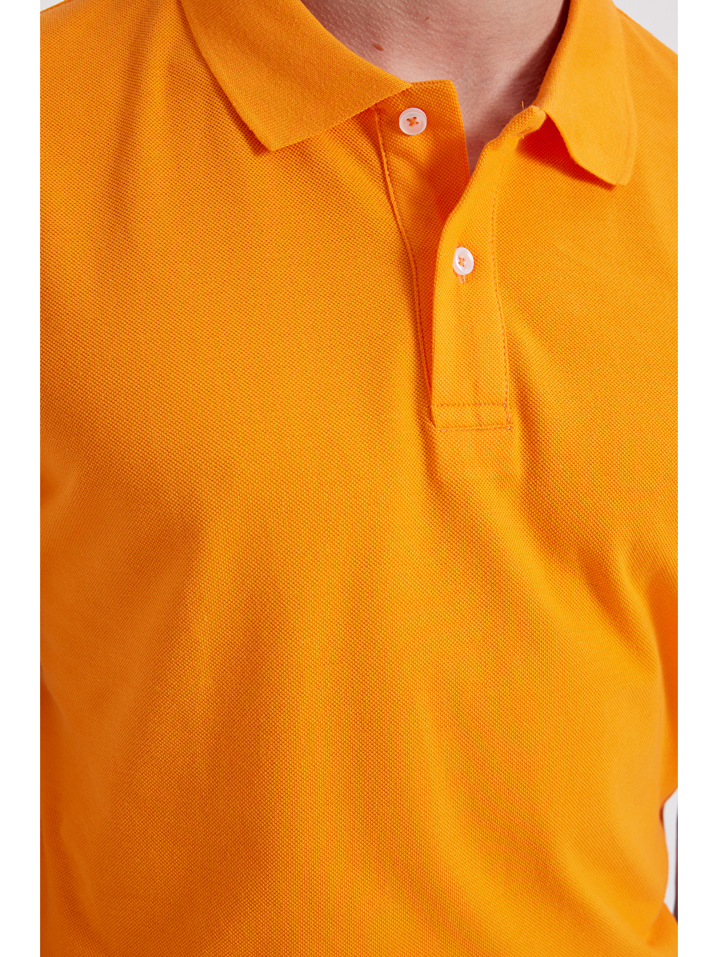 Erkek Slim Fit Dar Kesim %100 Pamuk Kısa Kollu Polo Yaka Turuncu Tişört-3