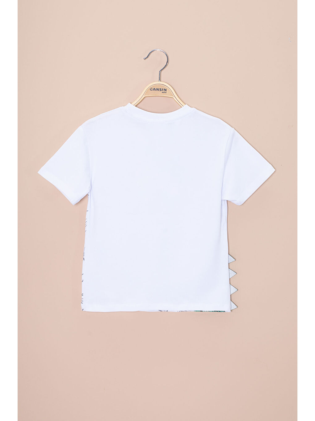 Ekru Dinozor Baskılı Bisiklet Yaka Erkek Bebek Tişört 20952-2