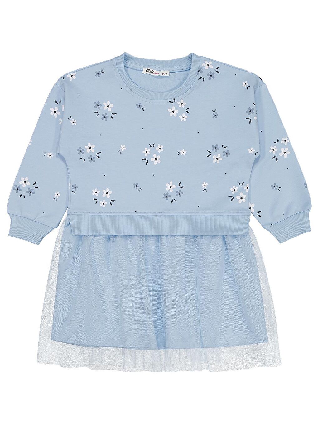 Girls Çiçek Baskılı 2-5 Yaş Elbise - Mavi 5-6 Yaş