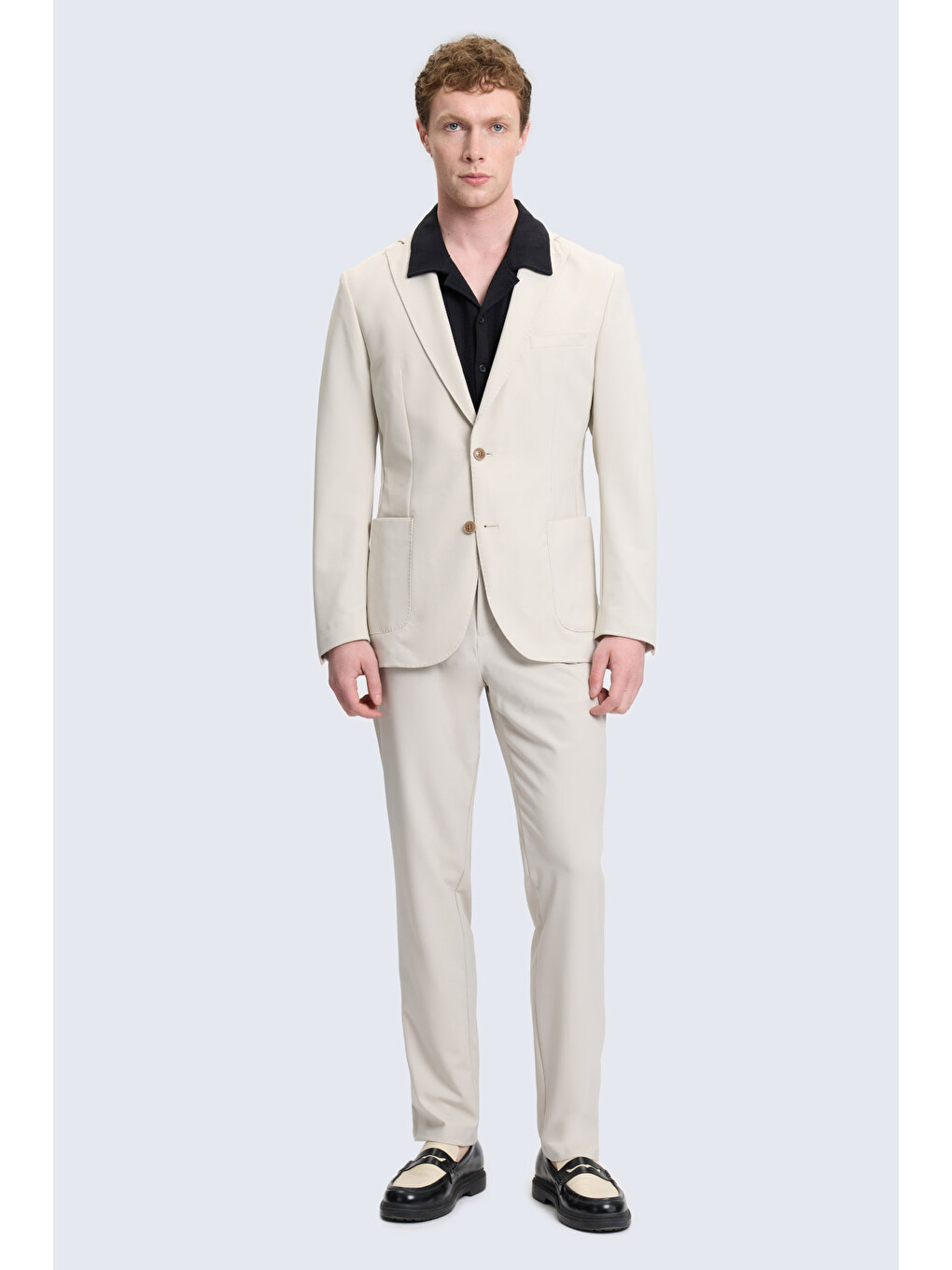 Bej Taş Slim Fit Mono Yaka Casual Takım Elbise