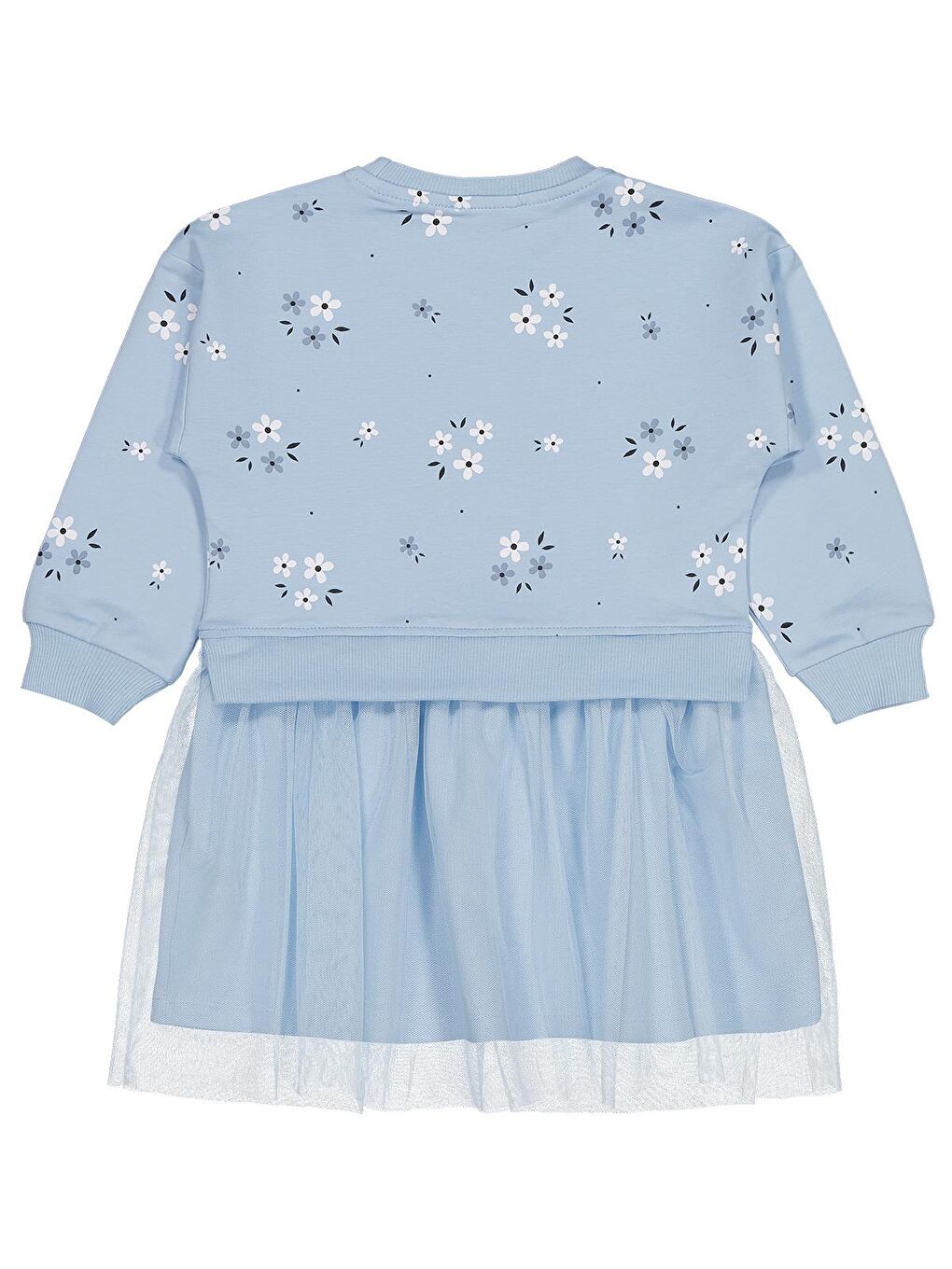 Girls Çiçek Baskılı 2-5 Yaş Elbise - Mavi 5-6 Yaş-1