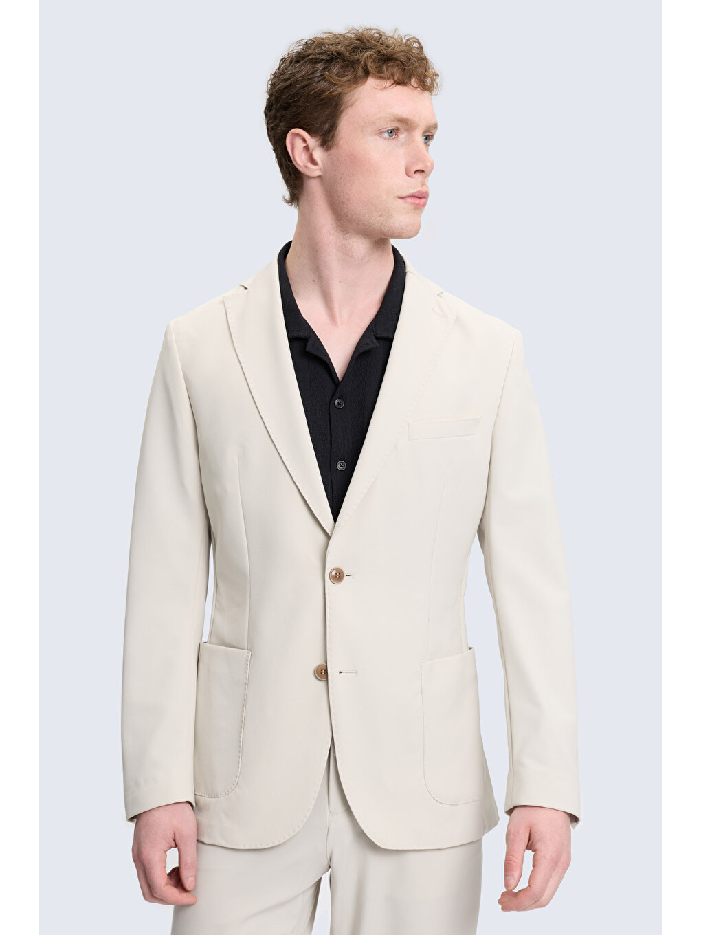 Bej Taş Slim Fit Mono Yaka Casual Takım Elbise-2