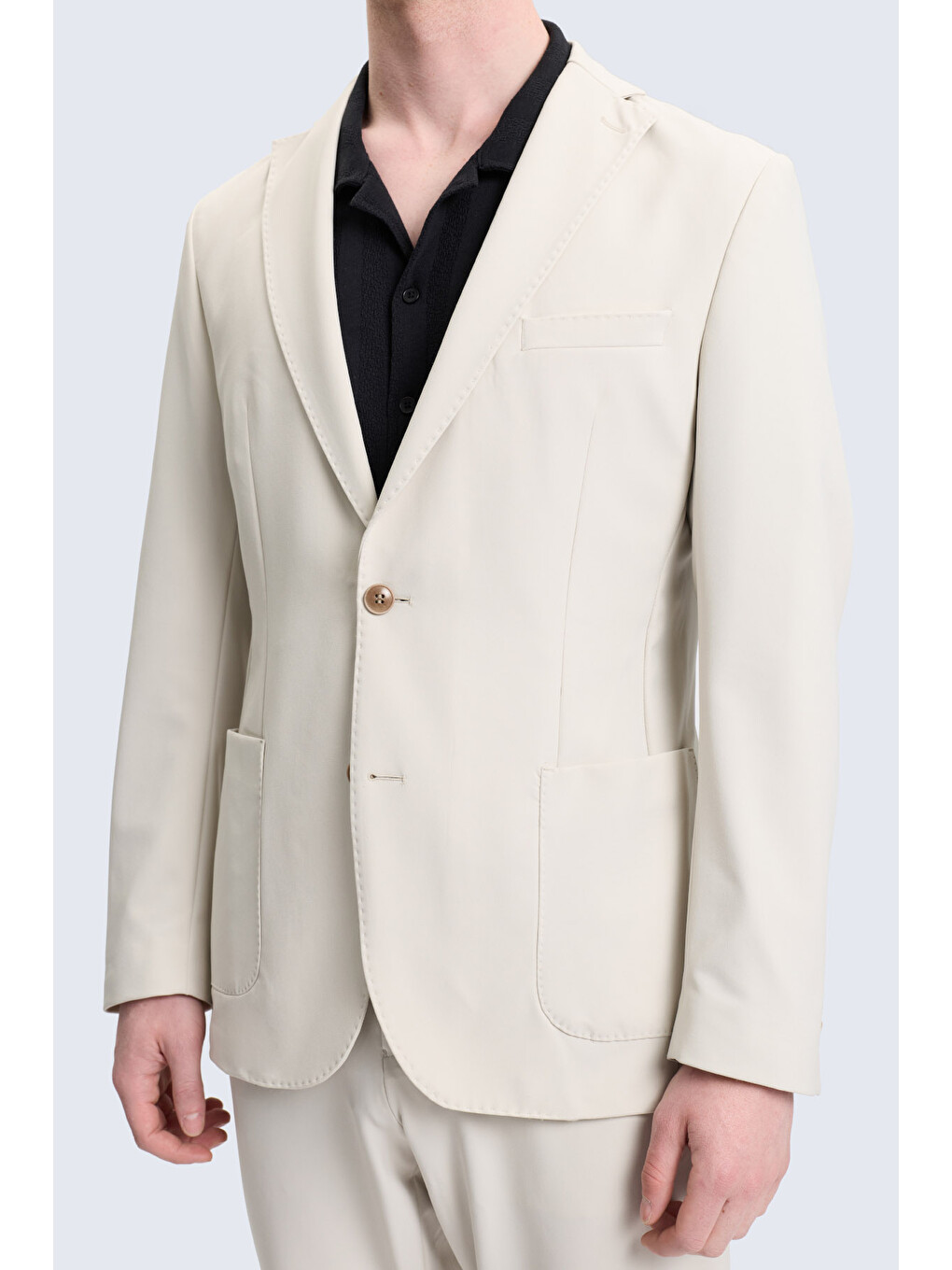 Bej Taş Slim Fit Mono Yaka Casual Takım Elbise-3