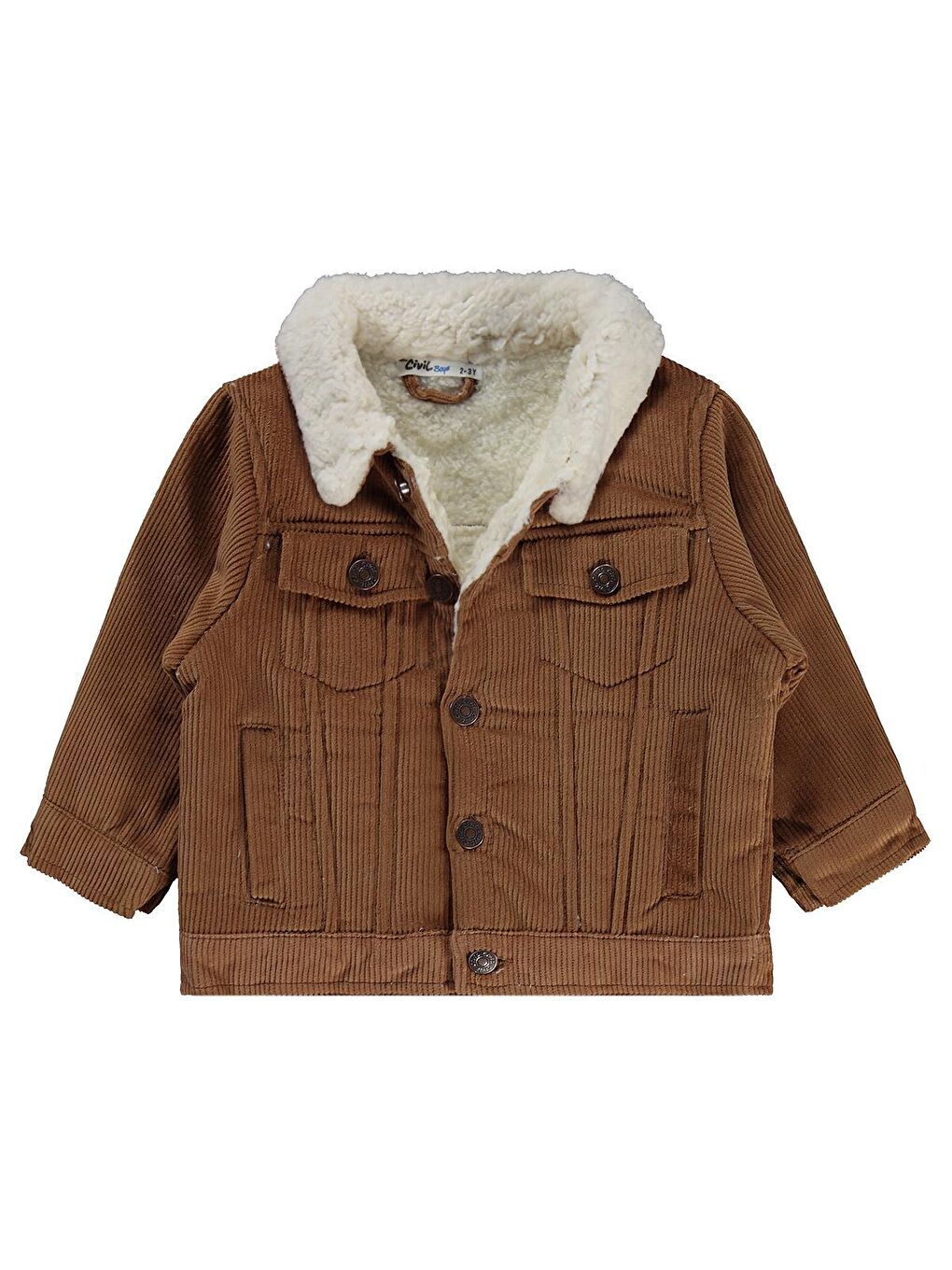 Kahverengi Boys İçi Polarlı Düğmeli Kadife 2-5 Yaş Ceket - Kahve 5-6 Yaş