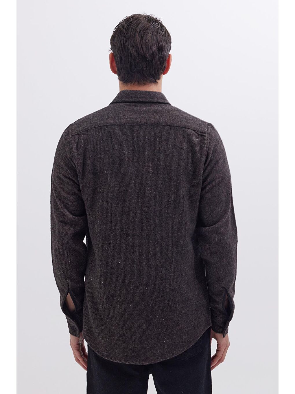 Erkek Slim Fit Tek Cep Kapaklı Düz Oduncu Spor Kahverengi Gömlek-6