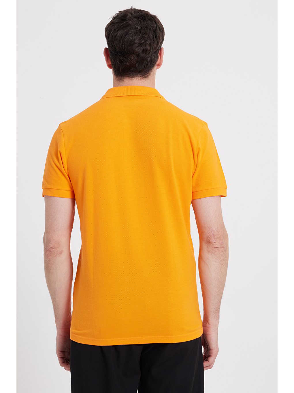 Erkek Slim Fit Dar Kesim %100 Pamuk Kısa Kollu Polo Yaka Turuncu Tişört-5