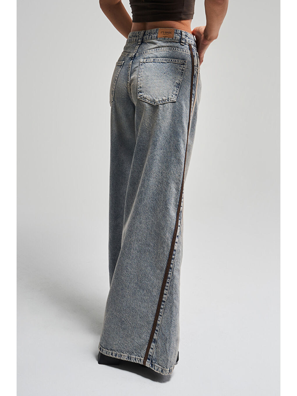 Mavi Kadın T.Kot Rengi 4S5-67 Şerit Detaylı Palazzo Fit Tasarım %100 Pamuk Denim Jean-3