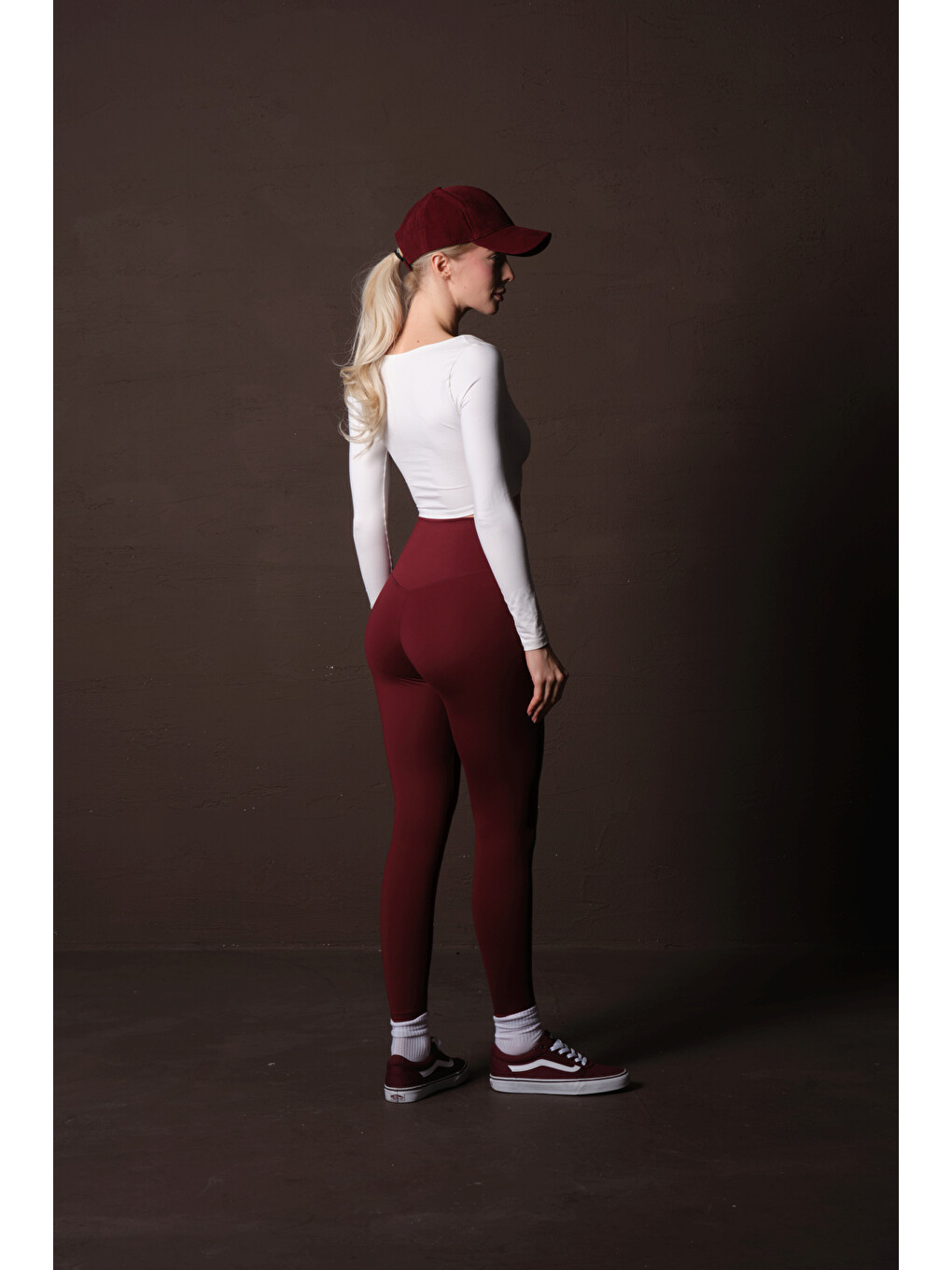 Bordo Karyoka Dikiş Detaylı Toparlayıcı Sportif Detaylı Ekstra Esnek Kadın Tayt @Amazon-2