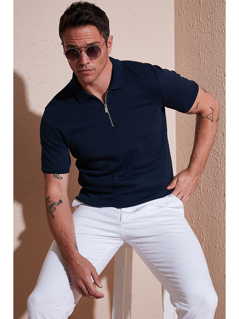 İndigo Pamuklu Regular Fit Fermuarlı Erkek Polo Yaka %100 Pamuk Tişört 5902738