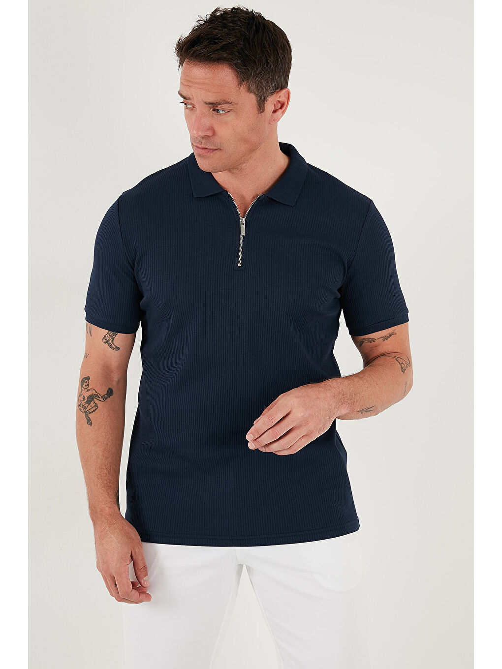 İndigo Pamuklu Regular Fit Fermuarlı Erkek Polo Yaka %100 Pamuk Tişört 5902738-1