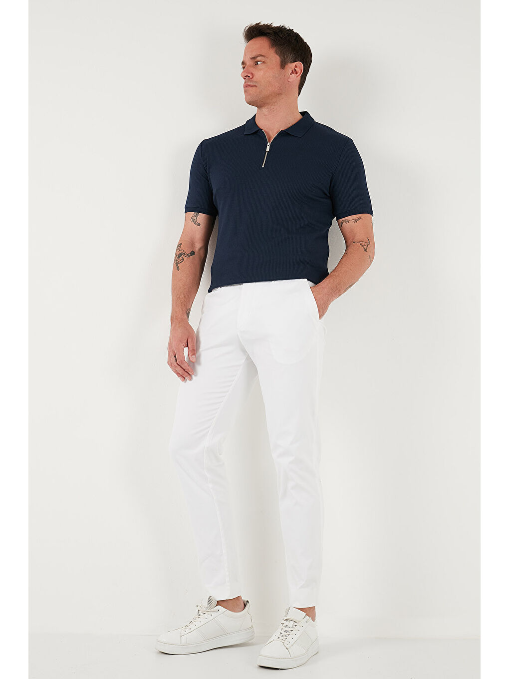 İndigo Pamuklu Regular Fit Fermuarlı Erkek Polo Yaka %100 Pamuk Tişört 5902738-3