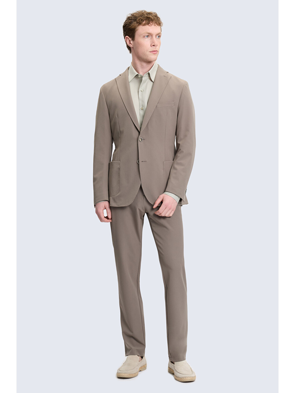 Bej Vizon Slim Fit Mono Yaka Casual Takım Elbise
