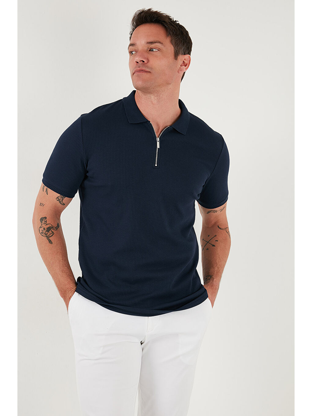 İndigo Pamuklu Regular Fit Fermuarlı Erkek Polo Yaka %100 Pamuk Tişört 5902738-5