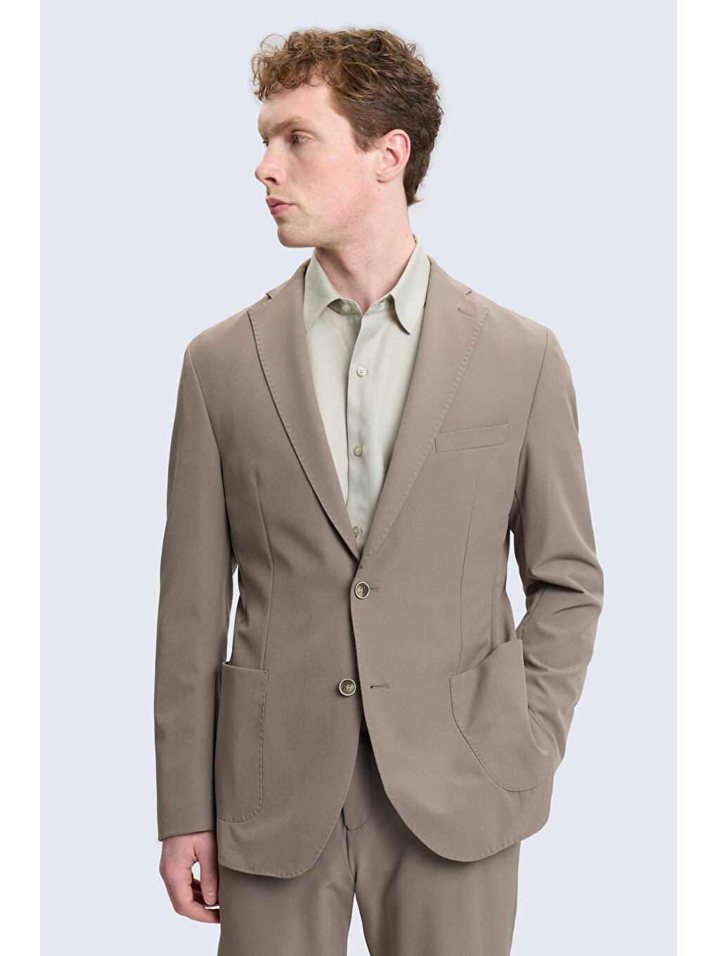Bej Vizon Slim Fit Mono Yaka Casual Takım Elbise-1