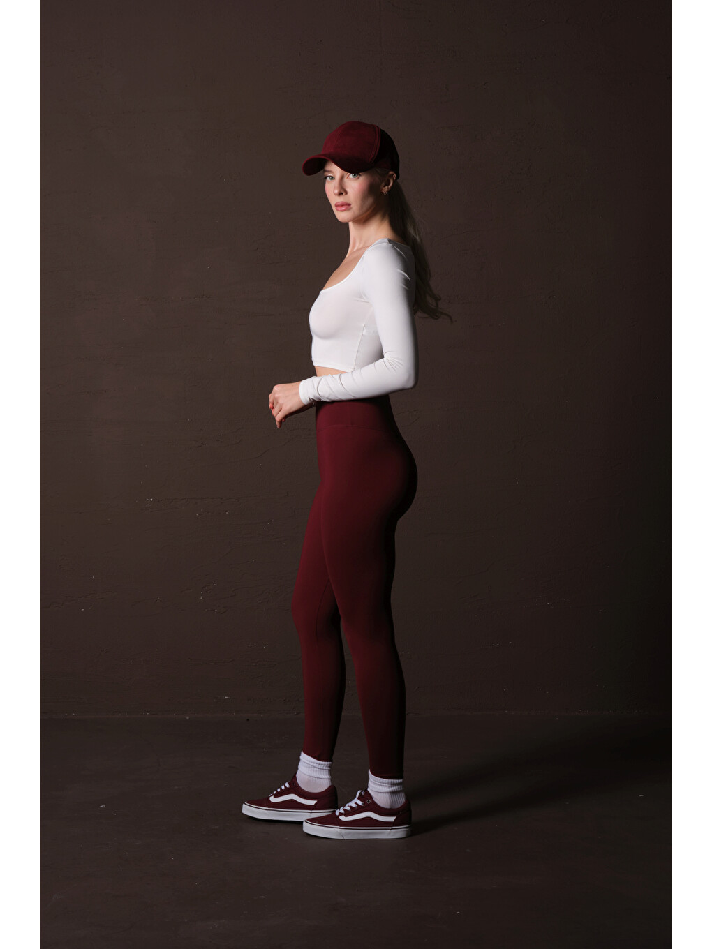 Bordo Karyoka Dikiş Detaylı Toparlayıcı Sportif Detaylı Ekstra Esnek Kadın Tayt @Amazon-6