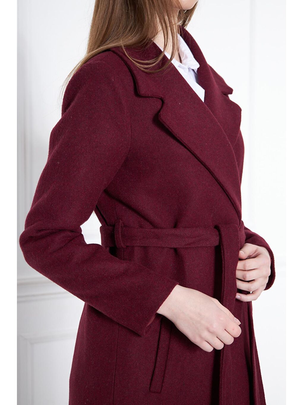 Kahverengi Kadın Kaşe Kaban Astarlı Kuşaklı-1