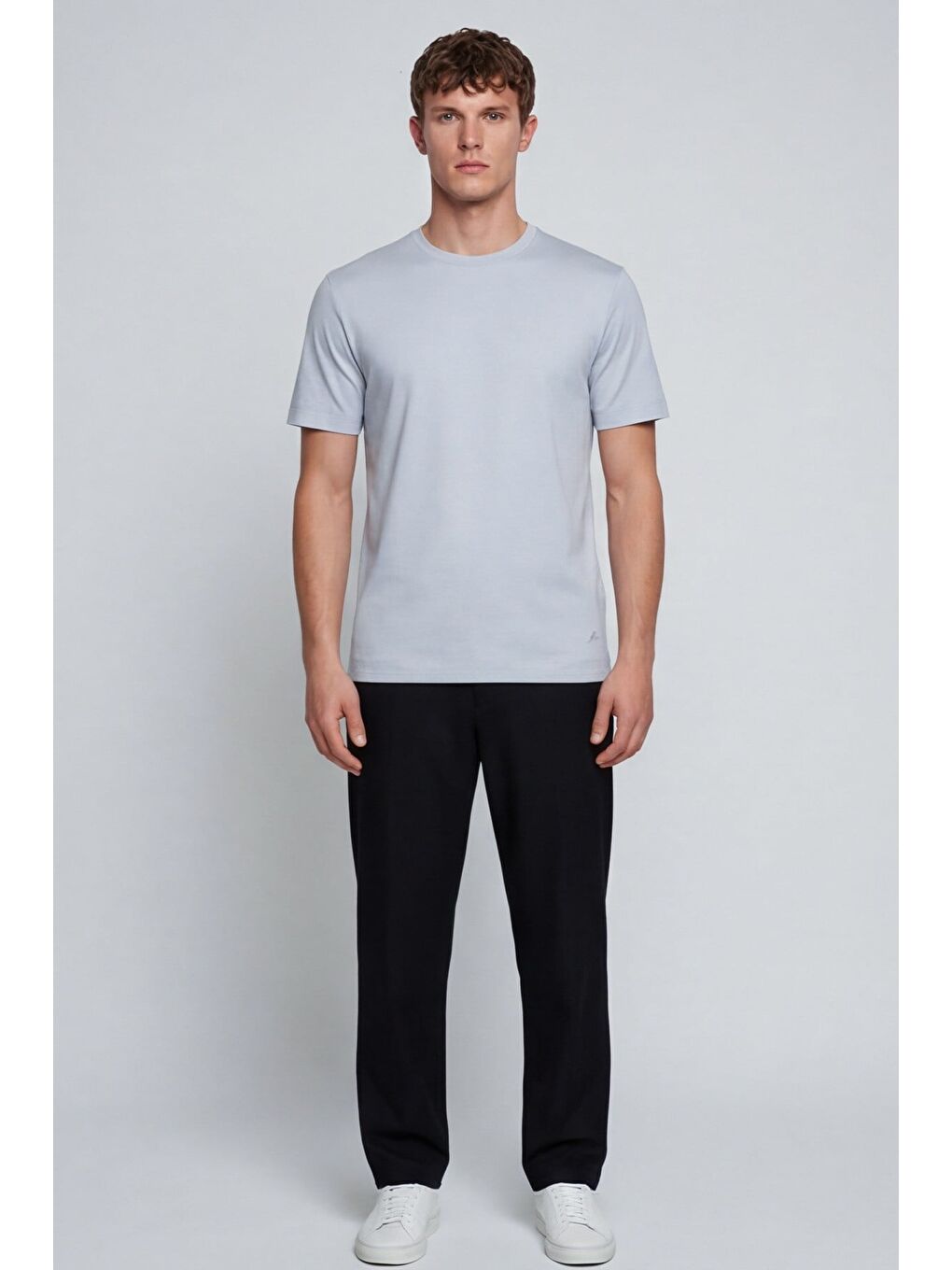 Erkek Soft Mavi Normal Kesim Regular Fit %100 Pamuk Bisiklet Yaka Basic Tişört-1
