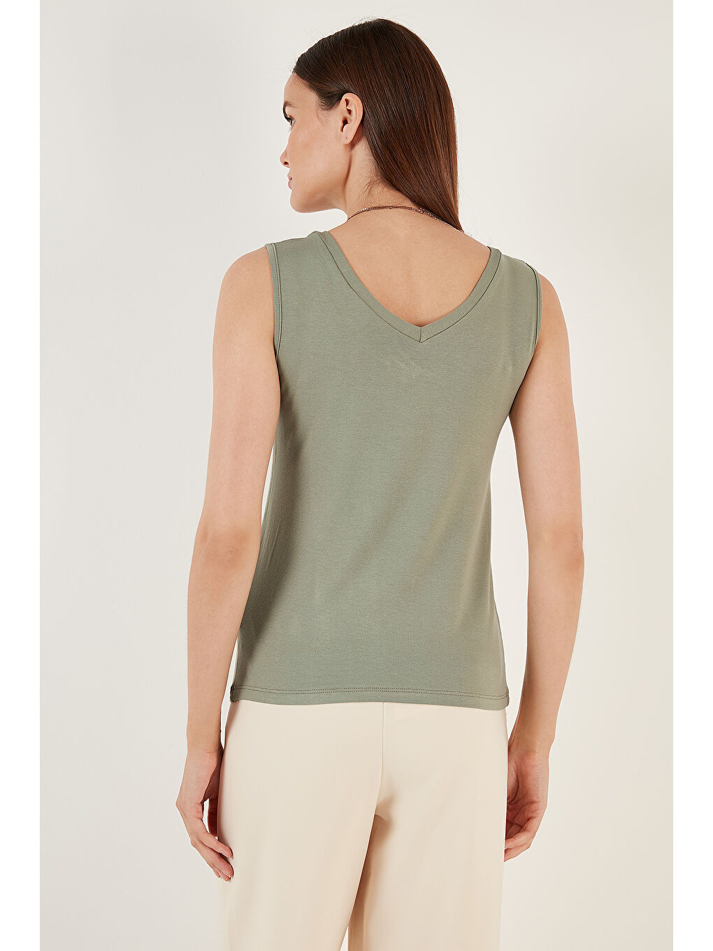 Haki Slim Fit V Yaka Kalın Askılı 2' li Paket Kadın Bluz 5864384S2-4