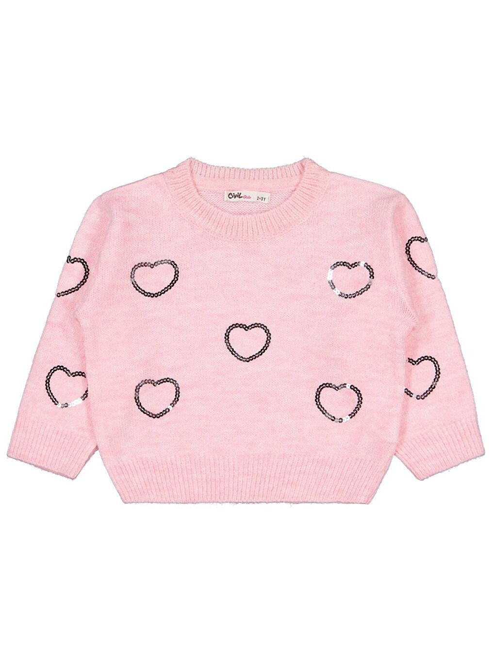 Girls Pullu Kalp Nakışlı 2-5 Yaş Kazak - Pembe 2-3 Yaş