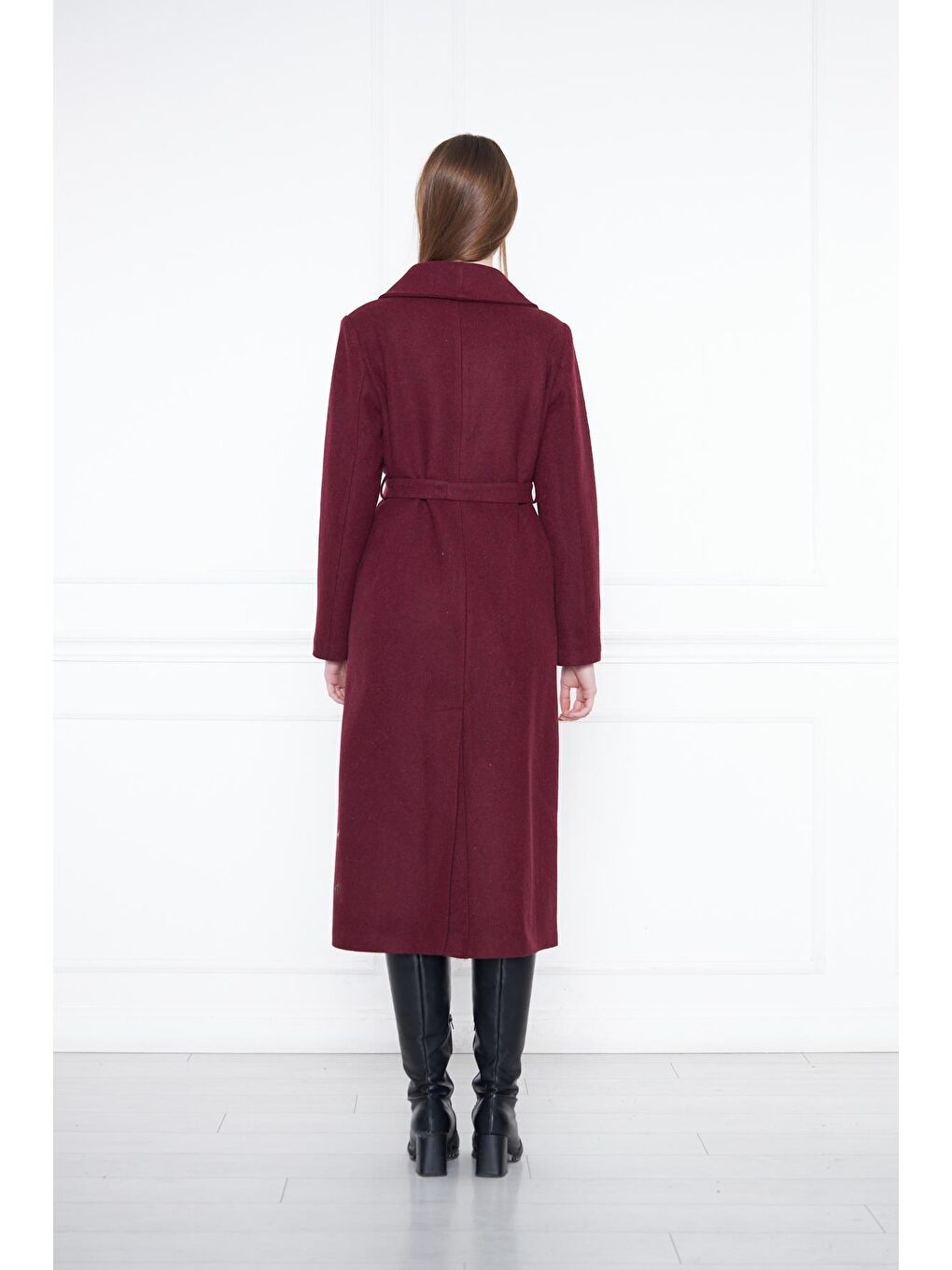 Kahverengi Kadın Kaşe Kaban Astarlı Kuşaklı-5