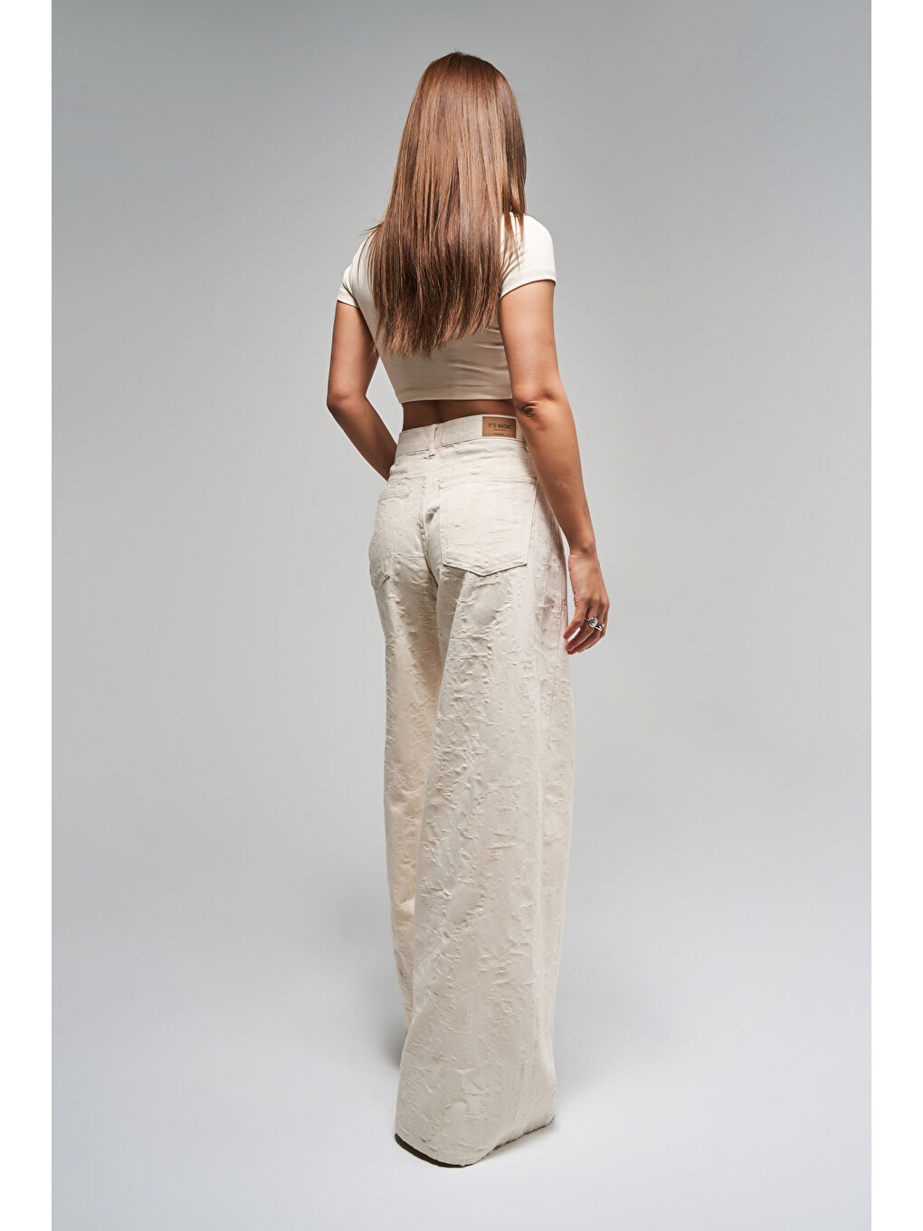 Bej Kadın Raw Renk 75S-69 Jakarlı Kumaş Palazzo Fit %100 Pamuk İç Boy 83cm Tasarım Denim Jean-4