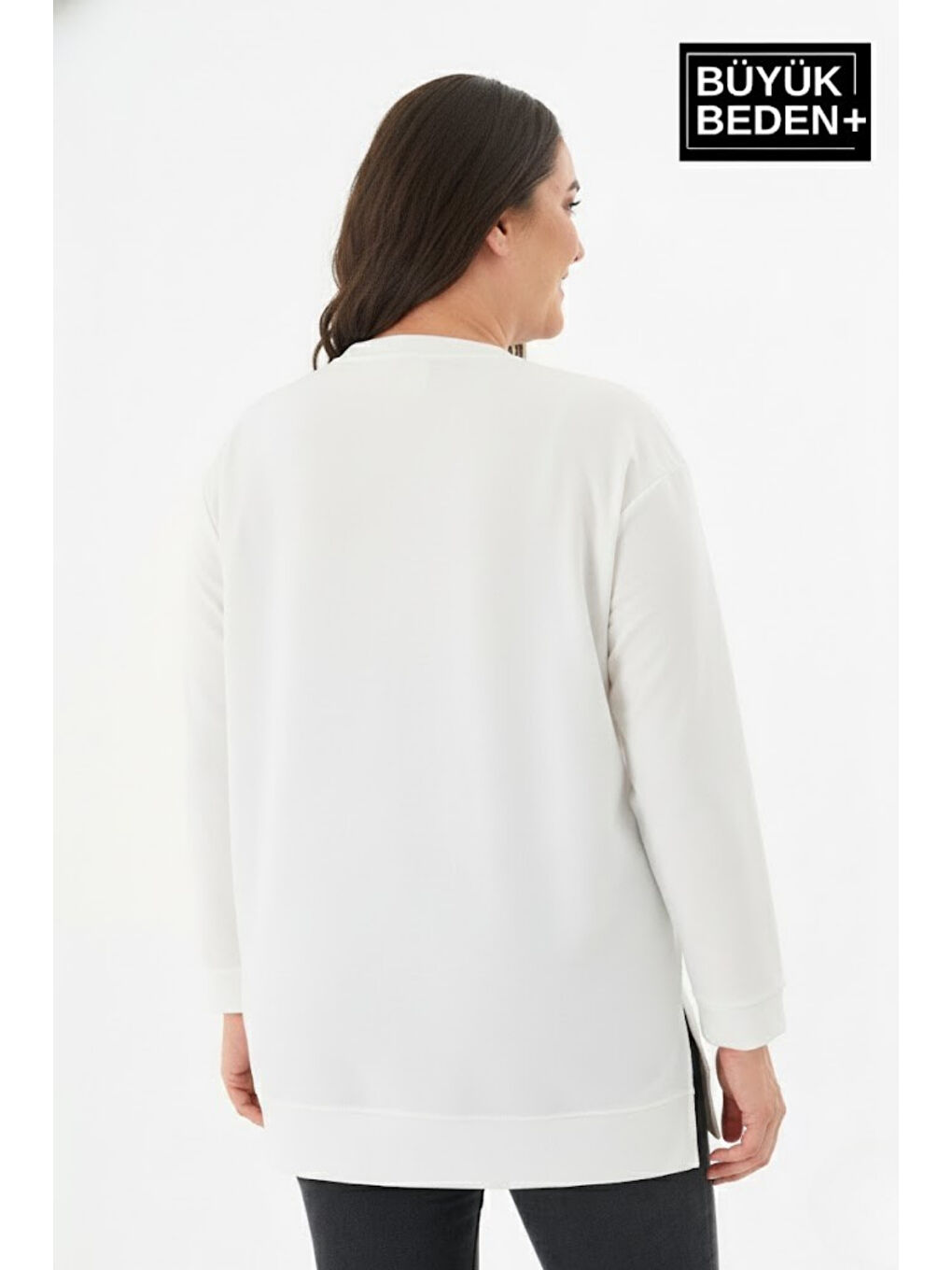 Ekru Kadın Tunik Büyük Beden NY NEWYORK Baskılı ince Sweatshırt SPR26BTK990-1-2