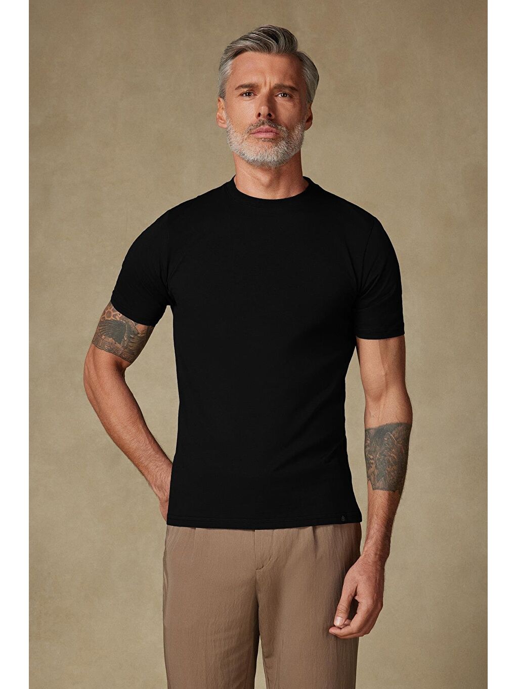 Easy Penye Pamuklu Comfort Fit Siyah Bisiklet Yaka Erkek Düz %100 Pamuk Tişört