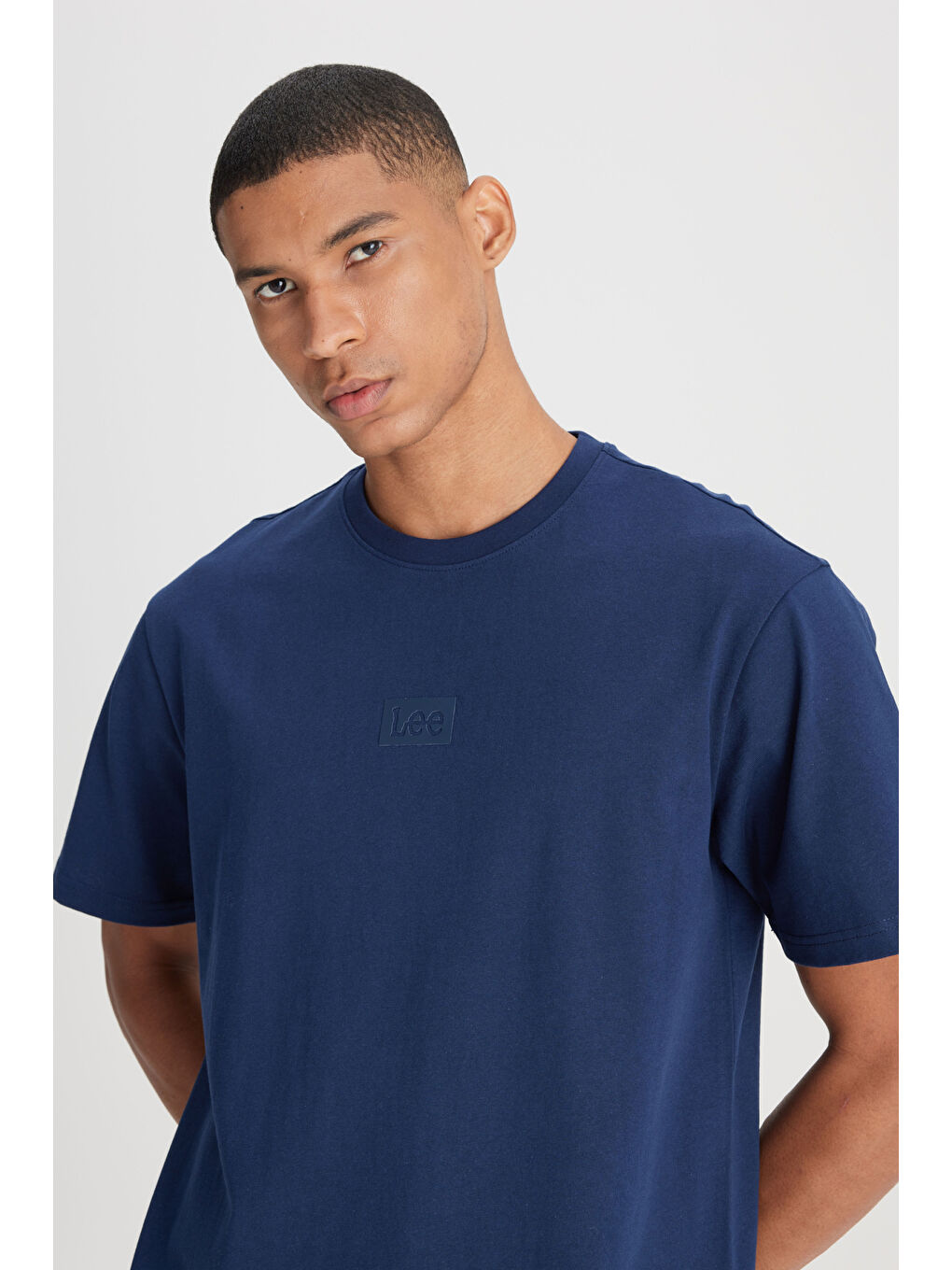 Loose Fit Rahat Kesim %100 Pamuk Bisiklet Yaka Lacivert Tişört-2