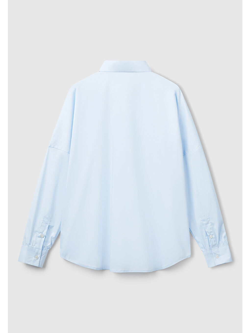 Kadın Açık Mavi Pamuk Karışımlı Kolu Büzgülü Düşük Omuzlu Oversize Gömlek-3