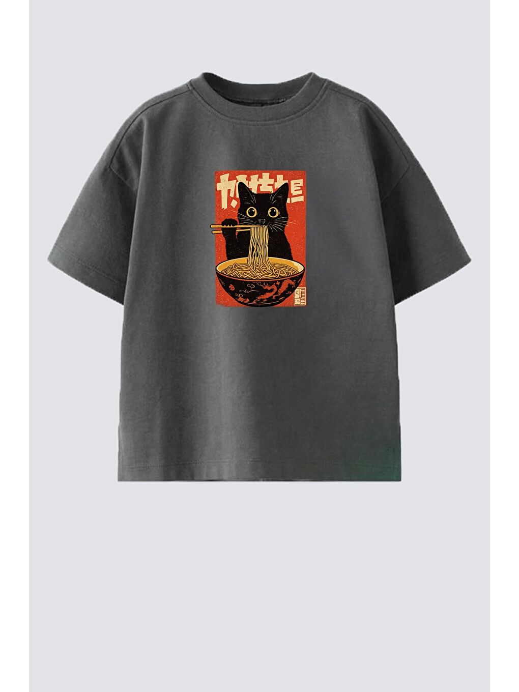 Antrasit Erkek Çocuk Pamuklu Bisiklet Yaka Baskılı T-Shirt