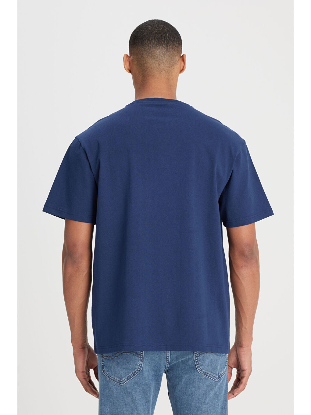 Loose Fit Rahat Kesim %100 Pamuk Bisiklet Yaka Lacivert Tişört-3