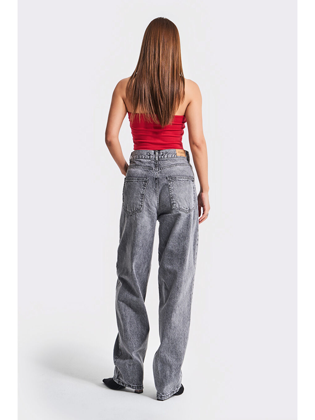 Kadın Gri Renk 4S5-13 Skater Fit Bol Kesim İç Boy 83cm %100 Pamuk Denim Jean-2