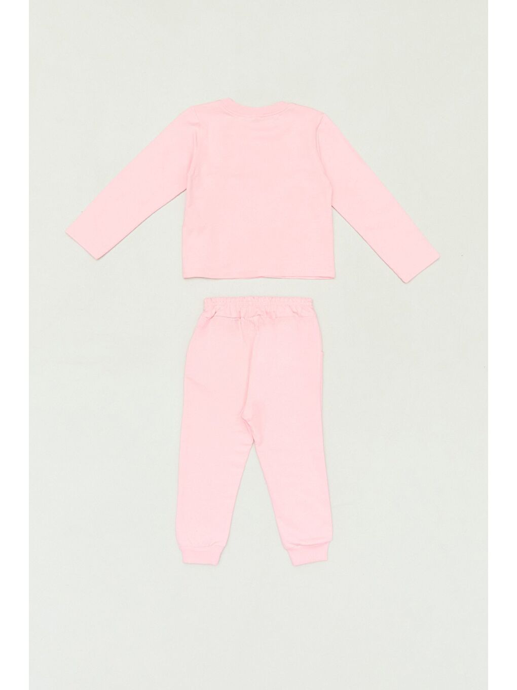 Pembe %100 Pamuk Fiyonk Detaylı Baskılı Jogger 3 Lü Kız Çocuk Takım-4