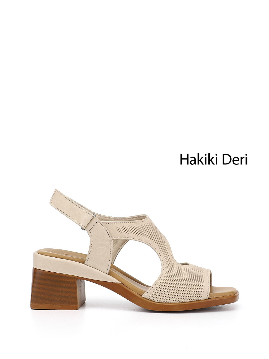 Bej Kadın AÇIK BEJ Cırt Bantlı Kalın Topuklu Hakiki Deri Sandalet