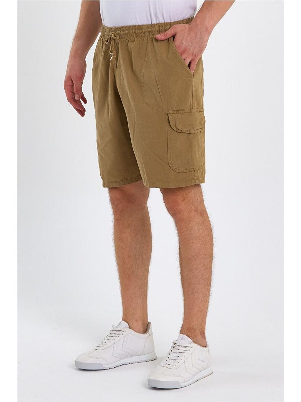 Erkek Kahverengi Kargo Cepli Regular Bağcıklı Keten Şort crepesrt01r01s-1