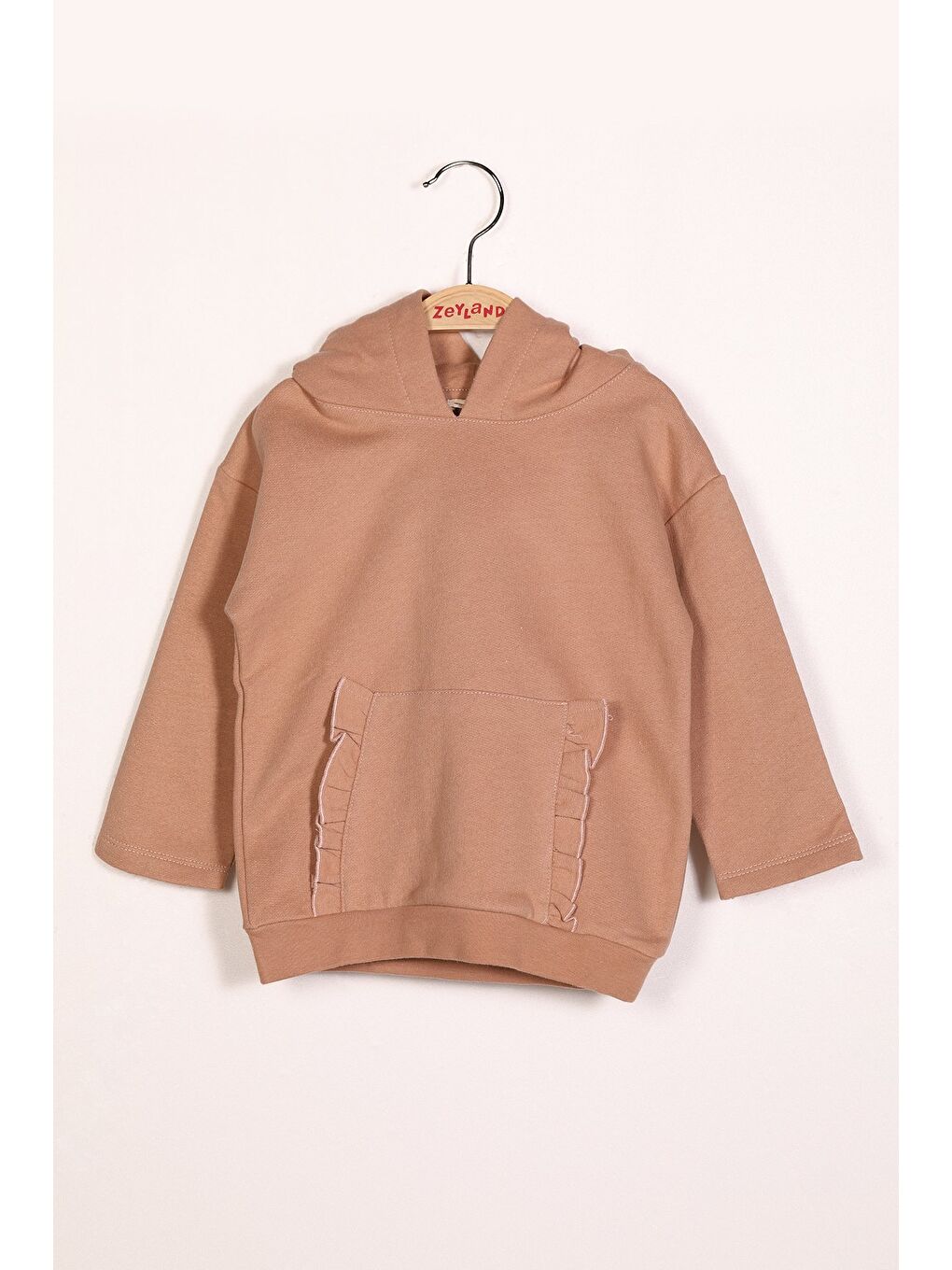 Pembe Kız Çocuk Kapüşonlu Cepleri Fırfır Detaylı Sweatshirt (2-7Yaş)-2